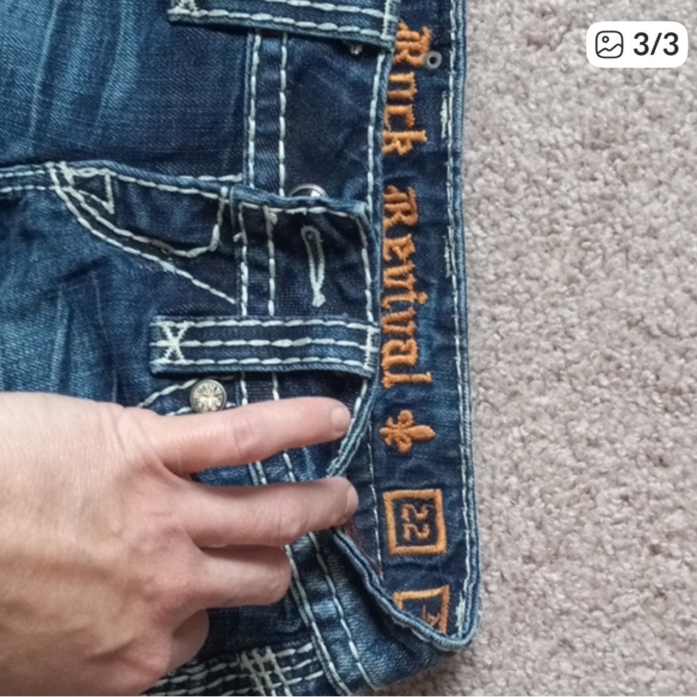 Rock Revival Denim Shorts with Orange Trim - Picture 3 of 3